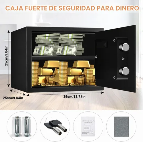 Vista 4 de Caja de seguridad de 1.2 pies cúbicos ignífuga e impermeable para el hogar, cajas de seguridad a prueba de fuego con teclado digital, llaves