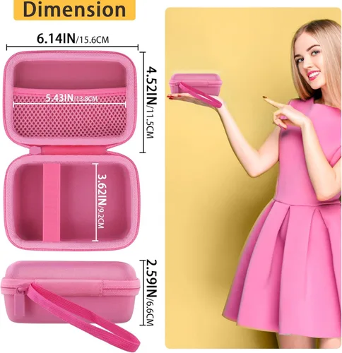 Vista 6 de co2CREA - Carcasa rígida para impresora Fujifilm Instax Mini Link 3, 2 y 1, color rosa Almacenamiento portátil, espacio para cable de carga