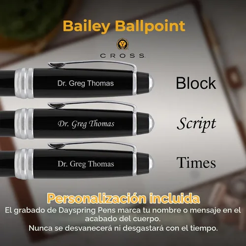 Vista 3 de Cross Bailey - Bolígrafo personalizado en laca negra con ribete cromado Negro