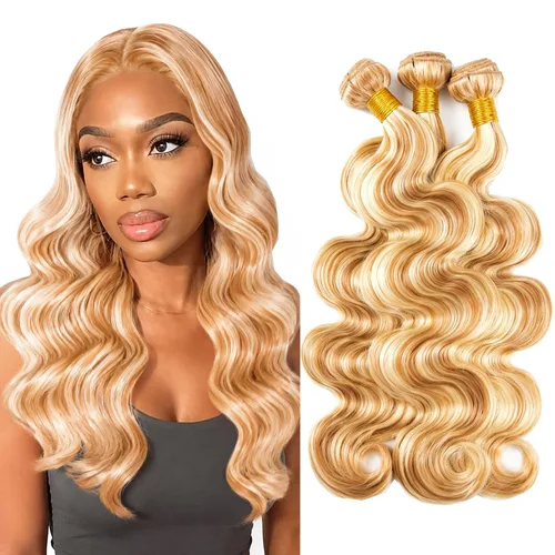 Vista 69 de P4613 Cabello humano rizado onda profunda marrón y paquetes mixtos 8 10 12 P4613 Ombre Marrón-Rubio-DP
