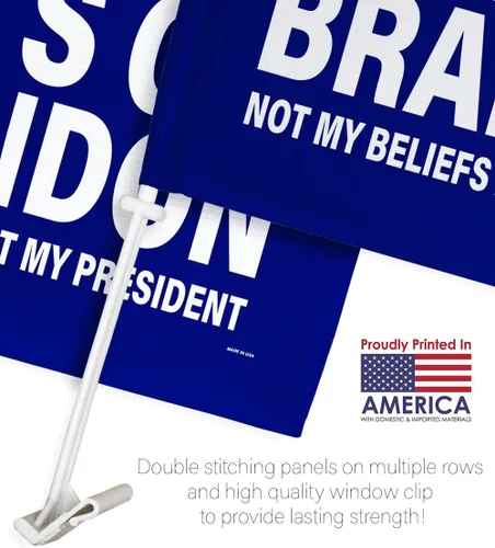 Vista 2 de Trump Flag Lets Go Brandon FJB - Bandera de automóvil para decoración de ventana de automóvil, clip de soporte, pequeño tapiz Pro Trump 2024 MAGA