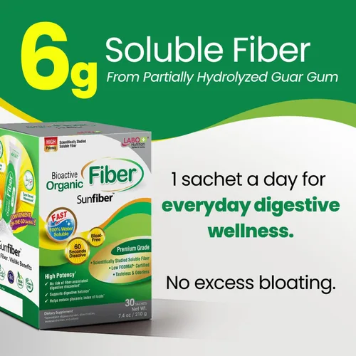 Vista 3 de LABO Nutrition Fibra Orgánica Bioactiva – Sunfiber PHGG Fibra Prebiótica Soluble para la Regularidad Digestiva y Salud Intestinal – Goma de Guar
