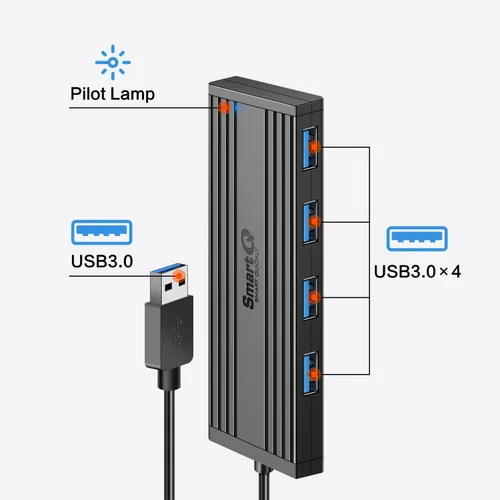 Vista 5 de Hub de datos ultrafino USB 3.0 de 4 puertos, expansor de puerto USB de alta velocidad para laptop, MacBook, iMac, Surface Pro, XPS, unidades flash