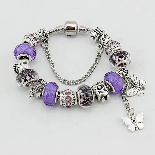 Vista 2 de Butterfly Charms Bracelet for Women Murano Glass Beads Flower DIY Charms Bracelets Birthday Gifts