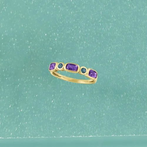 Vista 5 de Ross-Simons Anillo de amatista de 0,70 quilates y topacio azul Londres de 0,10 quilates en oro amarillo de 14 quilates