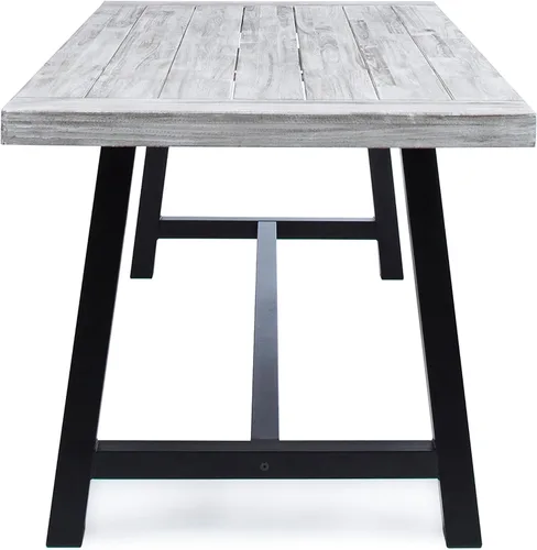 Vista 8 de Mesa de comedor de madera de chorro de arena gris claro al aire libre con metal rústico negro e
