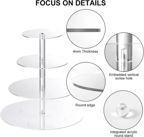 Vista 3 de AMEITECH Soporte para cupcakes, soporte redondo de 4 niveles para cupcakes, torre de postres, soporte de pastelería para bodas, cumpleaños, fiestas