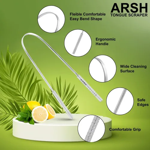 Vista 3 de Arsh - Raspador de lengua para adultos, limpiador de lengua de acero inoxidable para cuidado bucal e higiene, limpiador de lengua para hombres
