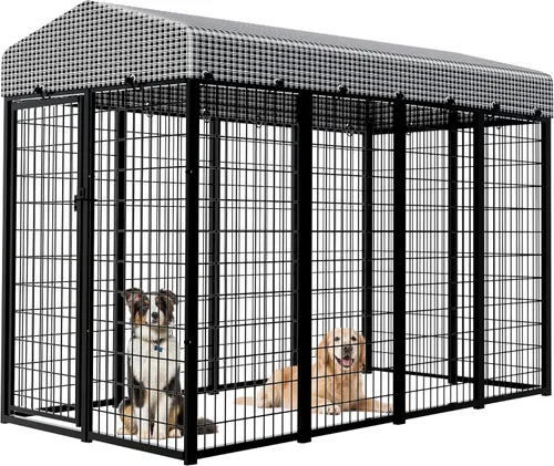 Vista 12 de Perrera grande para perros con techo, recinto resistente para perros para interiores y exteriores con funda extraíble, corralitos para perros