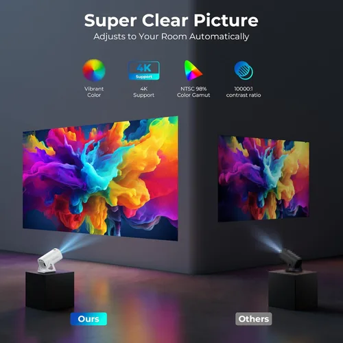 Vista 4 de Proyector portátil WiFi y Bluetooth - Mini proyector de películas compatible con 4K 1080P, soporte ajustable de 270°, proyector de estrellas