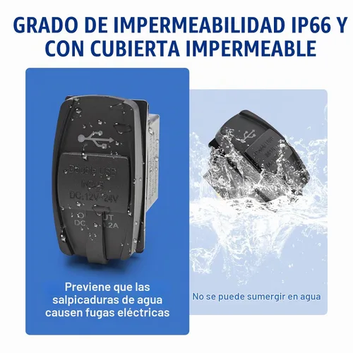 Vista 5 de Anina Cargador USB Dual Estilo Interruptor Basculante de 4.2A con Luz LED Azul, Puerto USB Impermeable con Fusible de 10A para Panel de Interruptor