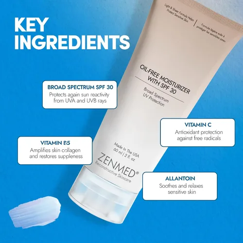 Vista 2 de ZENMED Hidratante sin aceite con SPF 30-2.5 oz. Fórmula ligera y transparente 100% libre de PABA que ayuda a proteger los tipos de piel sensible