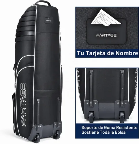 Vista 5 de Bolsa de viaje de golf Partage con sistema de soporte, estuche de viaje de golf para aerolíneas, Oxford 900D resistente - Negro Negro (Black Pro)