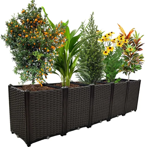 Vista 12 de Jardineras elevadas para plantas al aire libre con patas, jardineras rectangulares elevadas, jardín, patio, balcón, terraza para plantar flores