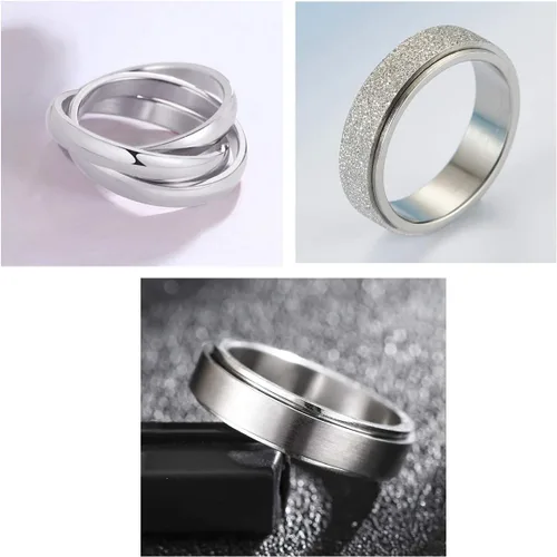 Vista 9 de Nanafast 3 anillos giratorios para la ansiedad, anillos giratorios de acero inoxidable para mujeres y hombres, anillos para aliviar el estrés