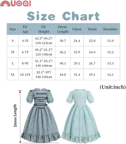 Vista 5 de Nuoqi Vestidos de pionera para niñas, disfraz colonial de Laura Ingalls Wilder