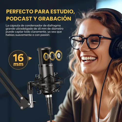 Vista 6 de MAONO PM320S Micrófono de PC de condensador con cable XLR, brazo de pluma, filtro pop Computer Mic Compatible with Audio Interface & Mixer for