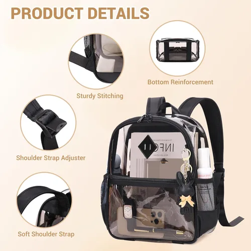Vista 5 de MUSEVOS Mochila transparente para eventos de estadio aprobada 12x6x12, bolsa mini transparente de TPU gruesa con bolsillo frontal para conciertos