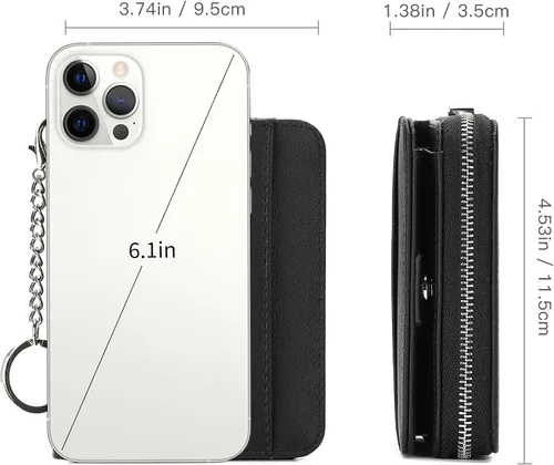 Vista 3 de GAEKEAO Billetera de cuero para mujer con bloqueo RFID, tarjetero compacto, pequeño, con ventana para identificación, bolsillo con cremallera