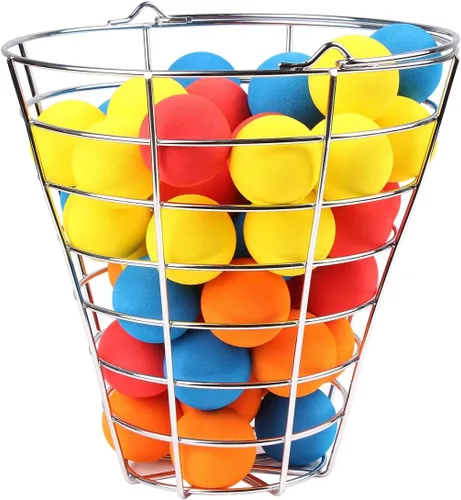 Vista 2 de Intech 48 pelotas de golf de espuma multicolor con cesta de metal; pelotas de golf suaves y limitadas para práctica de vuelo para patio trasero