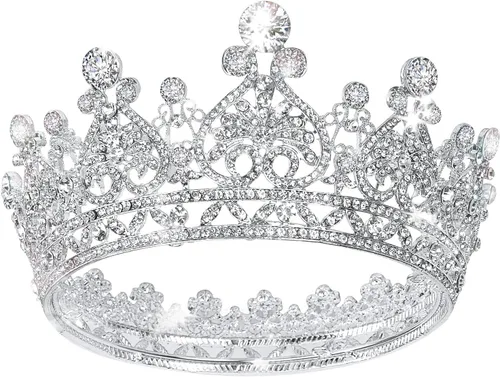 Vista 8 de COCIDE Corona para mujer, coronas y tiaras de cristal para niñas, diadema redonda completa de boda, accesorios para el cabello, para cumpleaños