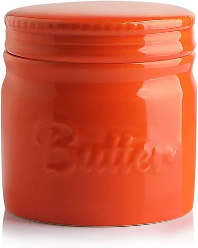 Vista 7 de Sweejar Recipiente para mantequilla de porcelana, plato francés con línea de agua, recipiente cerámico para mantequilla suave (Negro)