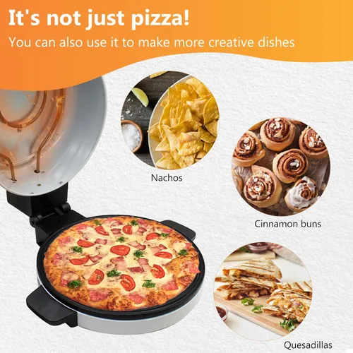 Vista 3 de Horno eléctrico para pizza, máquina de pizza de 12 pulgadas, para encimera, horno de pizza crujiente, pizza casera en 6 minutos. Ideal para fiestas