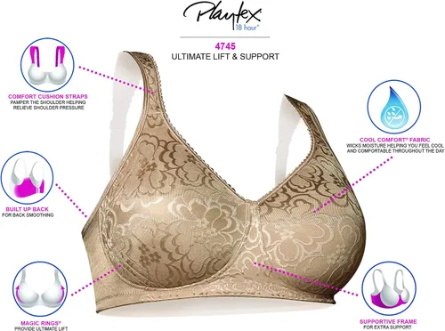 Vista 66 de PLAYTEX 18 Hour Ultimate Lift and Support - Brasier sin varillas con gran soporte y realce para mujer
