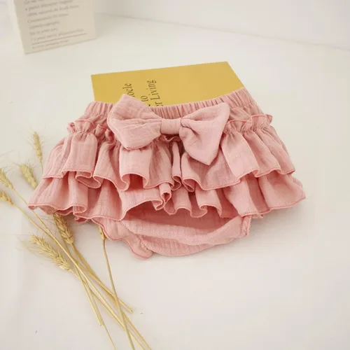 Vista 5 de Newborn Baby Girl Cotton Skirts with Built-in Shorts Toddlers Ruffle Diaper Covers Infant Skorts with Bows Headband Set