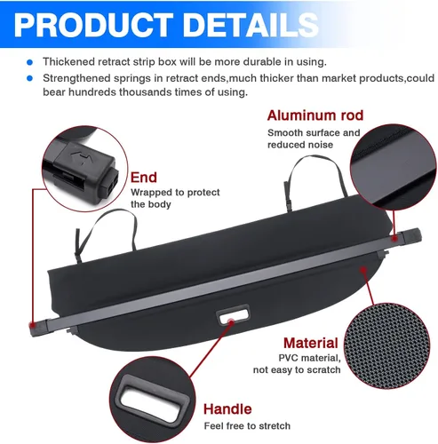 Vista 4 de Powerty Cubierta de carga para Nissan Murano Platinum SL SV S 2015-2024 Cubierta retráctil para maletero Cubierta de blindaje para accesorios