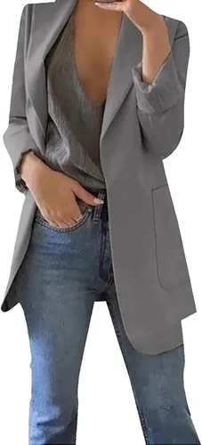 Vista 26 de Chaquetas tipo blazer para mujer, chaqueta de cárdigan de moda con frente abierto, chaqueta casual de manga larga para el trabajo y la oficina