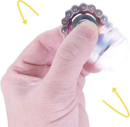 Vista 4 de Fidget Spinner, eslabón de cadena de bicicleta Spinner diseño 2 engranajes Figity Spin Finger Games, mecánica duradera de acero inoxidable
