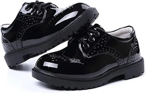 Vista 6 de kkdom Zapatos de uniforme escolar para niños y niñas, zapatos con cordones, mocasines cómodos, zapatos de vestir Oxford (niñoniño pequeñoniño grande)