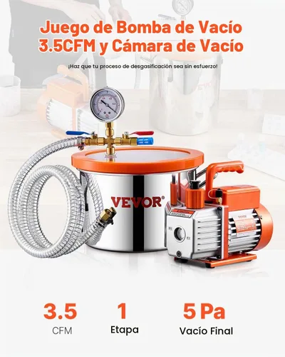 Vista 2 de VEVOR Cámara de vacío de 1.5 galones y kit de bomba de 3.5 CFM, cámara de acero inoxidable, kit de cámara de desgasificación de bomba de vacío