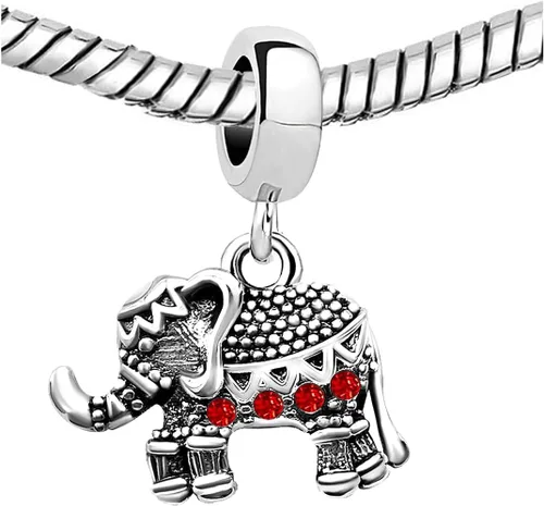 Vista 3 de KunBead Dijes colgantes de cumpleaños con piedra natal de elefante compatibles con pulsera Pandora para mujer