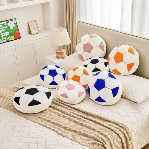 Vista 7 de Uvvyui Almohada de fútbol de fútbol con forma redonda, decorativa para decoración de habitación, cojín de felpa para sofá y dormitorio