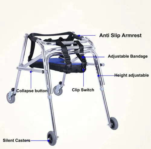 Vista 2 de Andador plegable para niños con ruedas, caminador ajustable de altura de aleación de aluminio, andador con ruedas posteriores ligeros, andador