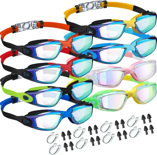 Vista 4 de Konohan Paquete de 8 gafas de natación sin fugas para adultos, protección UV, gafas de piscina con clip para la nariz