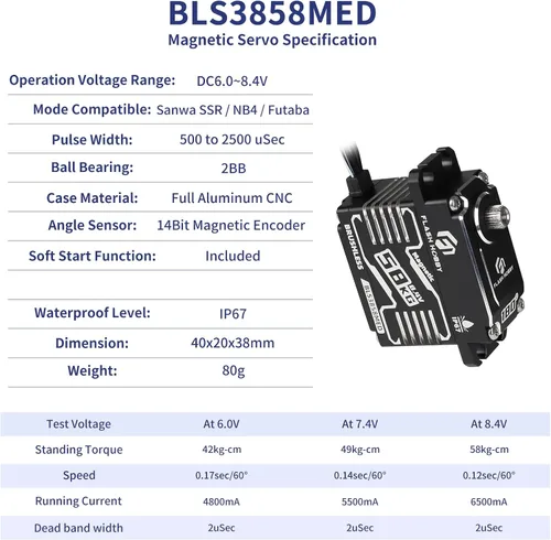 Vista 5 de FLASH HOBBY BLS3858MED 127.9 lbs 8.4V Servo Metal Gear 14Bit Encoder magnético sin escobillas Servo para piezas de tanque de barco de coche
