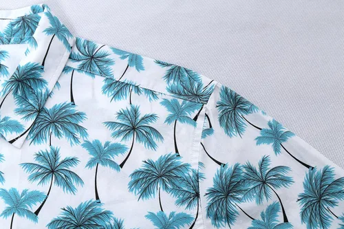 Vista 4 de NUTEXROL Mens Hawaiian Shirts Standard-Fit CottonPolyester Palm Tree Printed Beach Wear