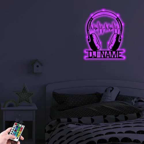 Vista 6 de Letrero de neón personalizado para reproductor de DJ, nombre personalizado, auriculares, reproductor de disco DJ, letrero de luz LED de metal