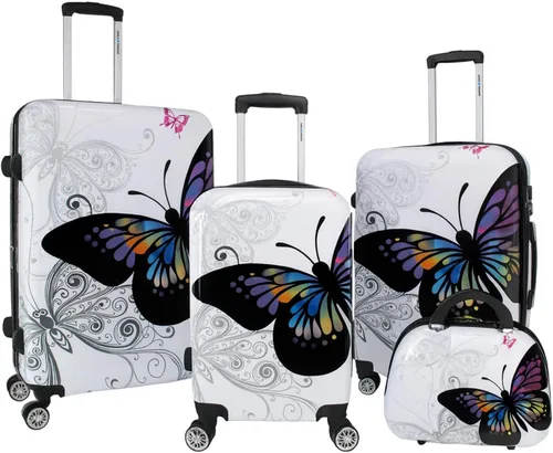Vista 13 de World Traveler Butterfly - Juego de equipaje giratorio extensible de policarbonato rígido con sistema de ruedas mejorado, Mariposa, Juego de 2