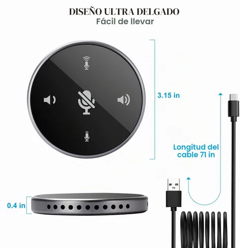 Vista 5 de Micrófono de conferencia USB mejorado con altavoz, micrófono de computadora omnidireccional para computadora portátil con sensor táctil