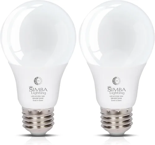 Vista 11 de Simba Lighting LED A19 Dusk to Dawn 6W 120V Outdoor Bulbs E26 2700K, 2 Pack With Photocell Sensor Smart Auto On and Off, 40W Replacement for