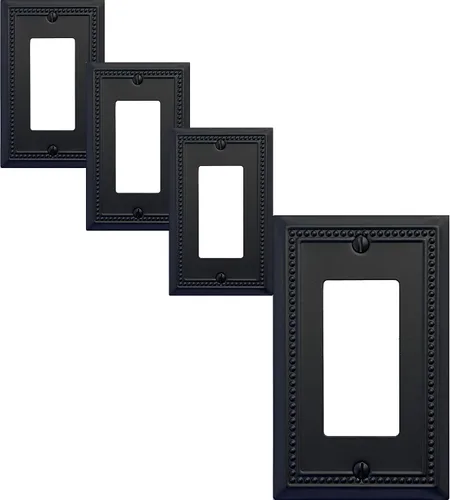 Vista 52 de OKAWYC Belaire - Cubierta para interruptor de luz de decoración individual, placa de pared de metal con cuentas, paquete de 4 unidades de bronce