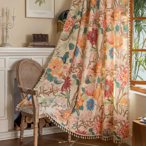 Vista 19 de BHUSB Cortinas rústicas para sala de estar de 63 pulgadas de largo, cortinas de ventana de lino y algodón con estampado floral bohemio, cortinas