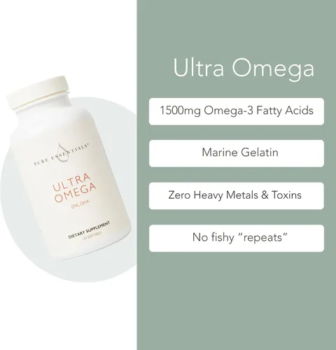 Vista 4 de Pure Essentials Aceite de pescado ultra omega-3 para apoyo al corazón, cerebro y piel, de origen sostenible y capturado en la naturaleza, EPA y DHA
