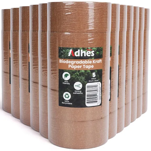 Vista 7 de Adhes - Cinta de embalaje de papel marrón biodegradable, 3 rollos de 2 pulgadas x 50 yardas, cinta de embalaje compostable y sin plástico, adhesivo
