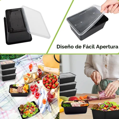 Vista 6 de Paquete de 50 recipientes de preparación de comidas, recipientes de alimentos reutilizables para microondas de 26 onzas con tapas para preparación