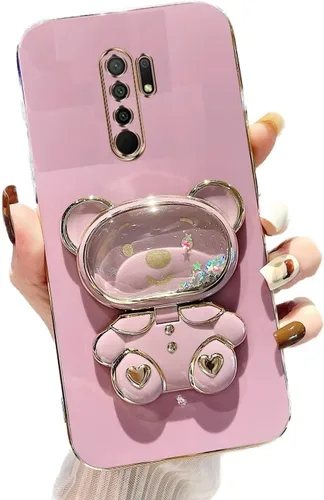 Vista 90 de Miagon Bear - Funda con soporte para espejo para Xiaomi Redmi A1, Quicksand Glitter Electroplated Soft TPU Protector Slim a prueba de golpes